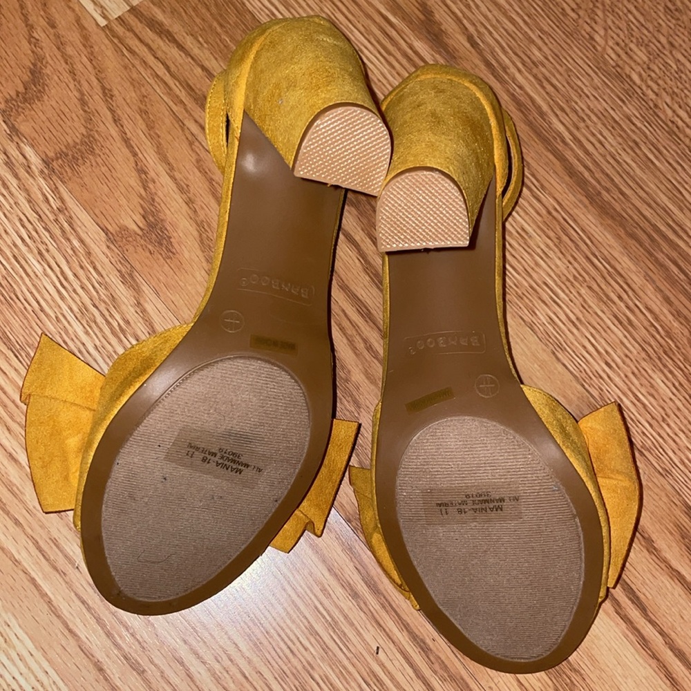 BAMBOO Mustard Yellow Heels with Bow Accent - Picture 14 of 15